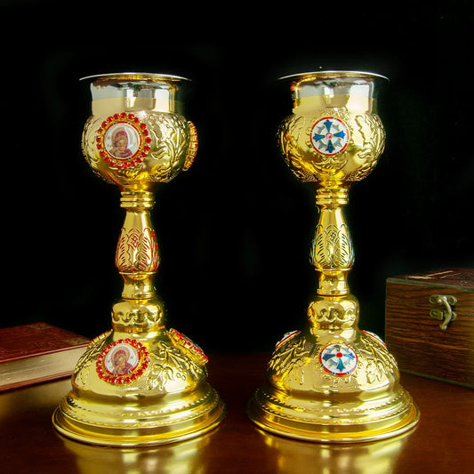 HTISOK Christian Chalice Church Ceremonial Supplies Alloy Metal Holy Cups Exquisitely Carved Holy Water Spoons And Cups