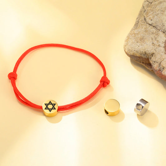 Skyrim Stainless Steel Star of David Round Charm Bracelet Men Women Red Black Rope Bracelets Hexagram Jewish Jewelry Wholesale