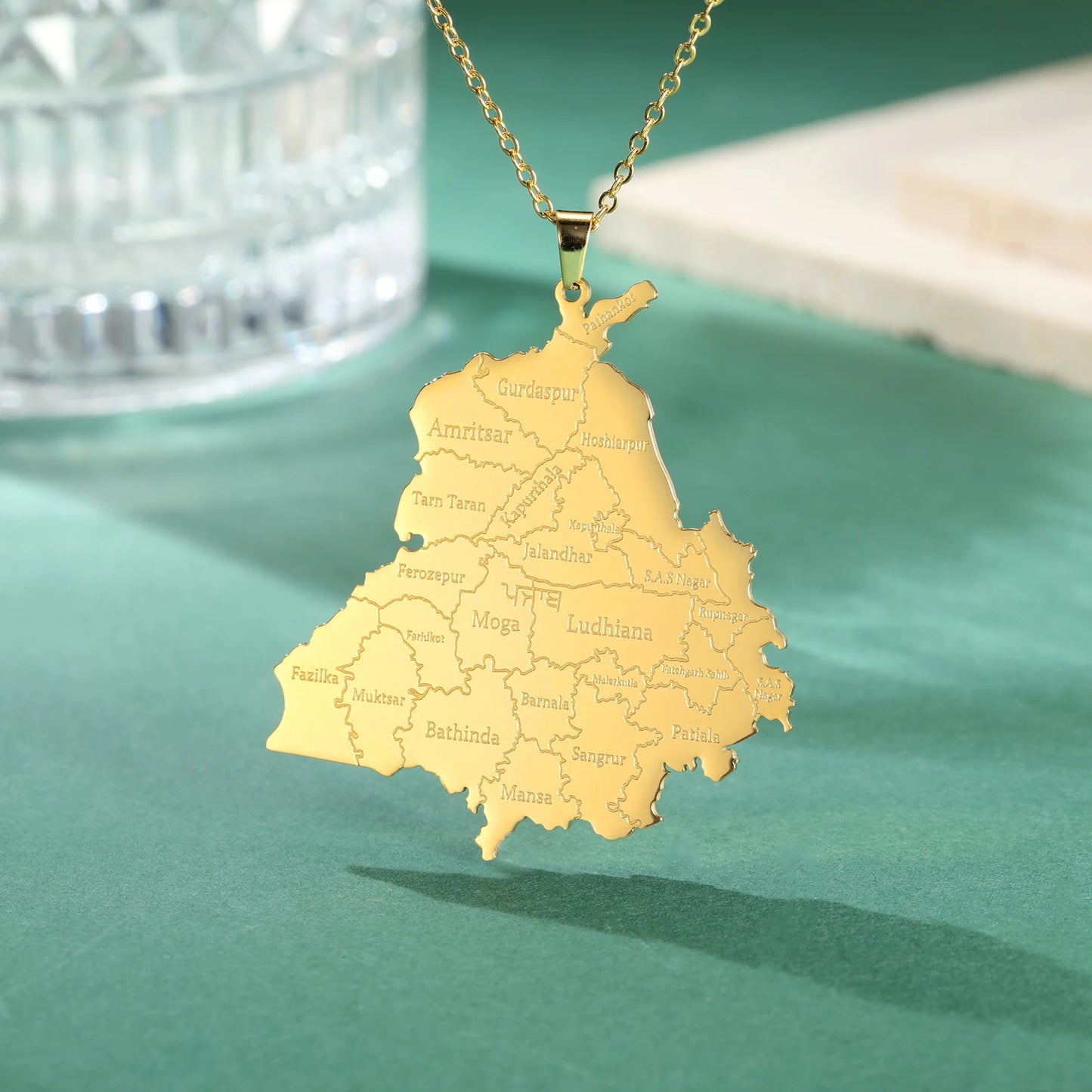 Punjab Map Pendant Stainless Steel Necklace for Men And Women Fashion National Map Travel Souvenir Gift Jewelry Gift