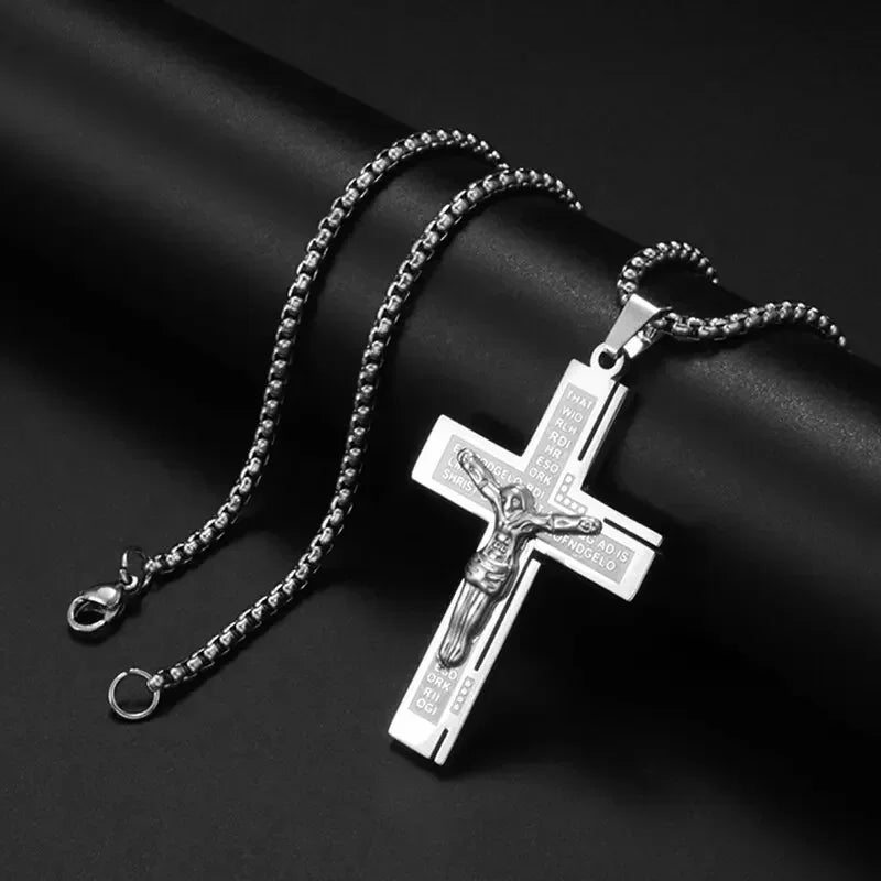 Men and Women New Retro Personality Creative Design Jesus Cross Amulet Pendant Rock Casual Gift Catholic Christian Necklace