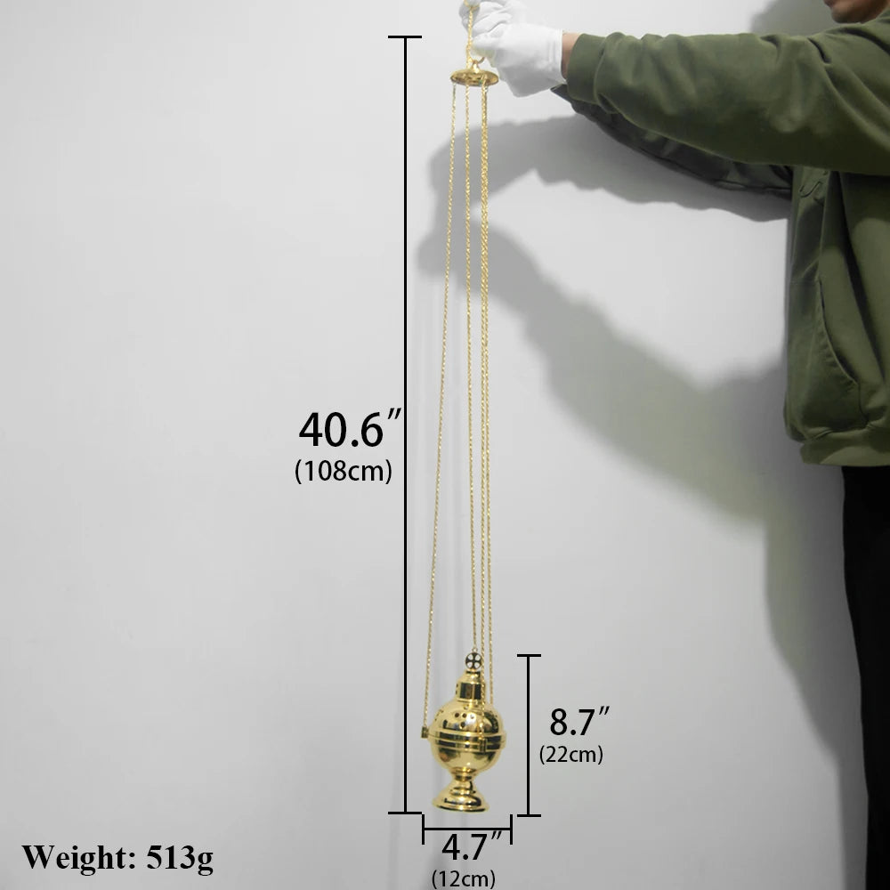 HTISOK Eastern Orthodox Church Censer with Bells Gold Plated Hanging Incense Burner Church Home Decoration Orthodox Censer
