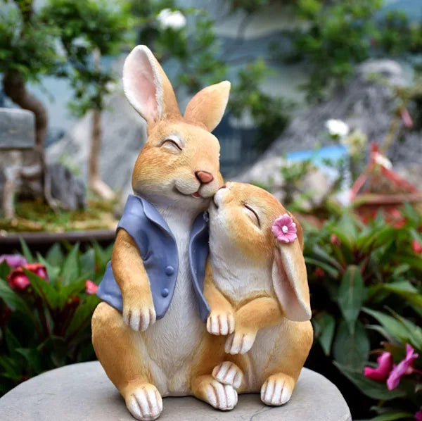 Pastoral Simulation Animal Resin Rabbit Couple Ornament Outdoor Garden Balcony Figurines Crafts Courtyard Accessories Decoration