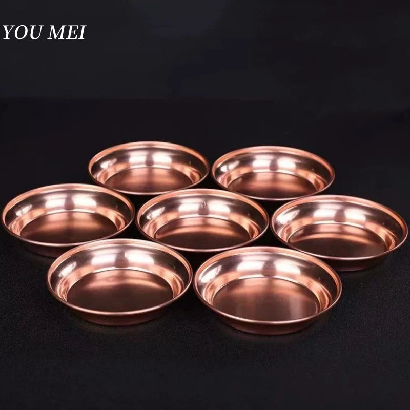 7 Pcs Nepal Altars Platter,Buddhism Red Copper Tribute Tray,Multiple Sizes Desktop Decoration Holy Luster Plate Buddhist Item