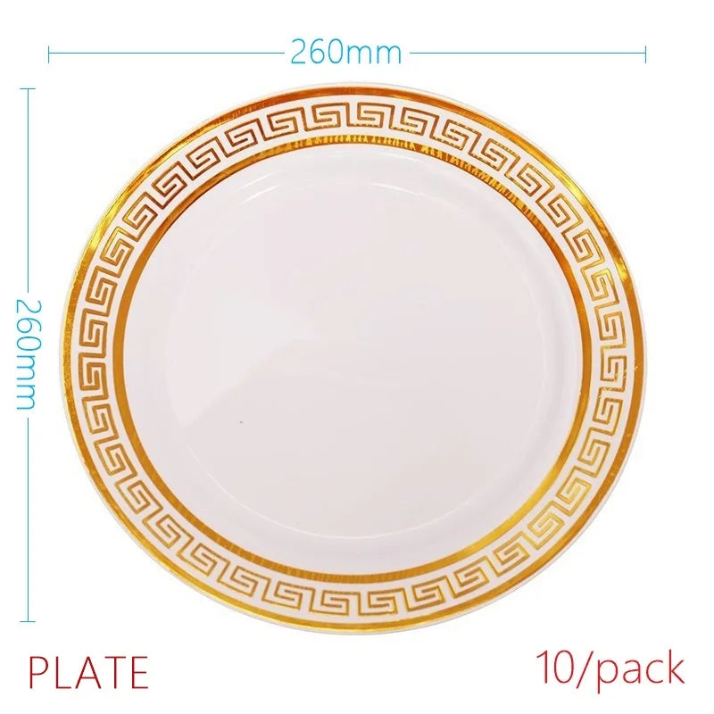 10 Pieces x Home Party Wedding Reuseable Tableware Supplies Golden Rim Round Dessert Plate