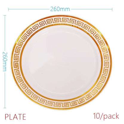 10 Pieces x Home Party Wedding Reuseable Tableware Supplies Golden Rim Round Dessert Plate