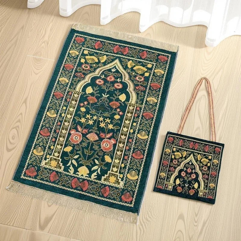 2pcs set Muslims Prayer Rugs With Bag Polyester Portable Blanket Islamic Mat with Tassels Travel Blanket Prayer Mat