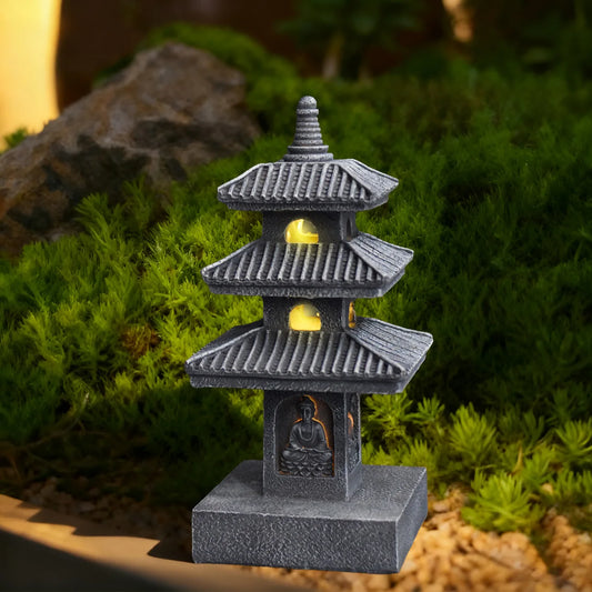Japanese Pagoda Statue Zen Garden Lantern Resin Stone Tower Sculpture Buddha Decor for Patio Backyard Meditation Home Ornament