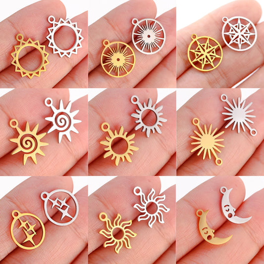 5Pcs Stainless Steel Moon&Sun&Star Charm Jewelry Making Accessories Supplies DIY Necklace Bracelet Celestial Pendants Findings