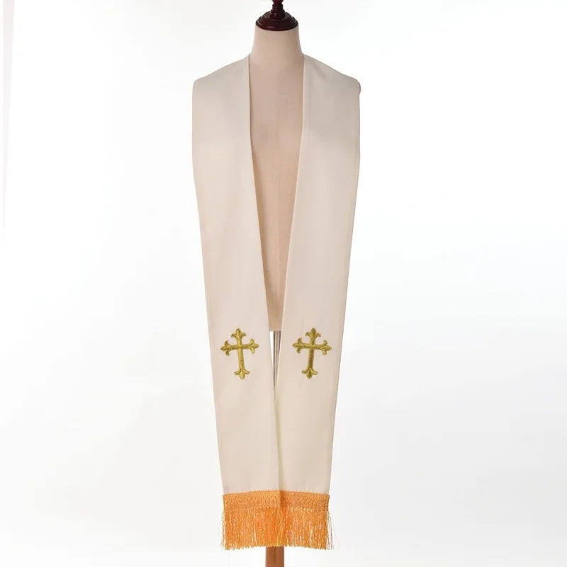 Clergy Stole Catholic Priest Stole Unisex Adults Catholic Mass Pastor Liturgical Overlay Embroidery Cross with Tassel