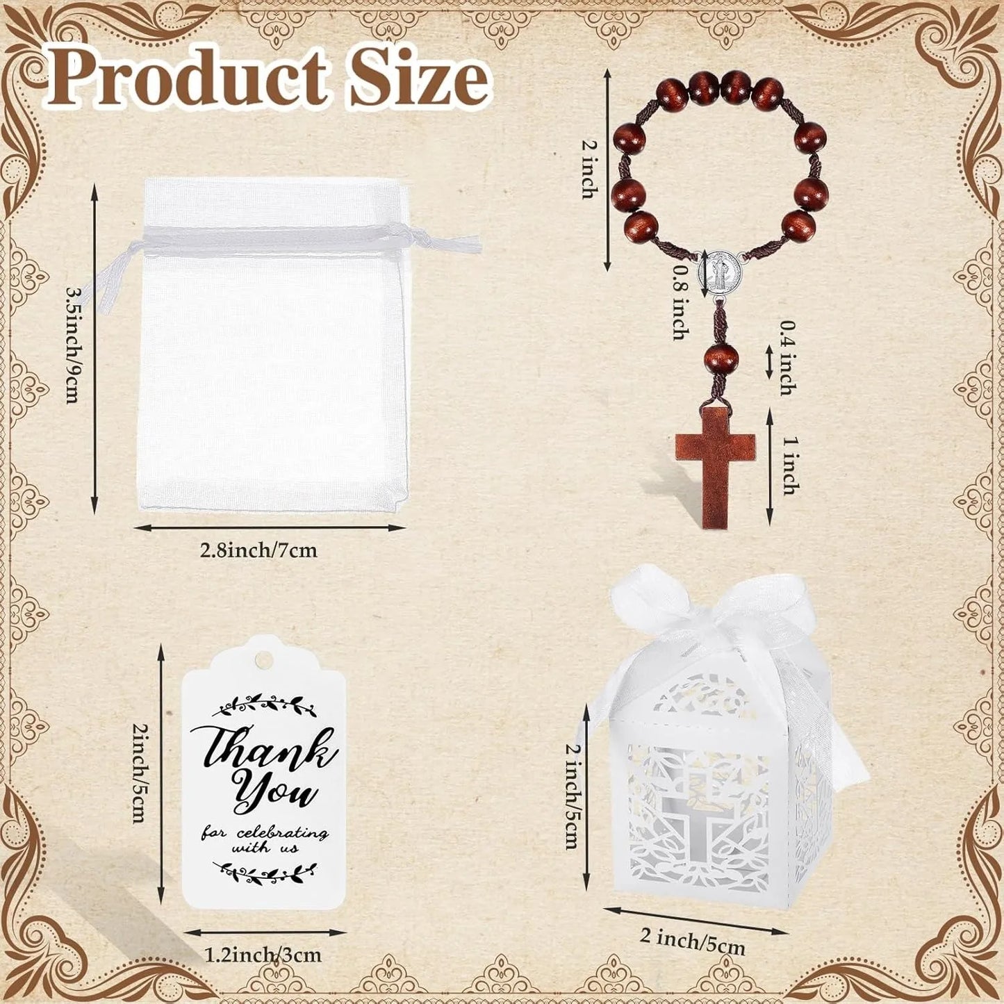 10/20pcs Christening Acrylic Rosary Beads Faux Pearls with Cross Christening Gift Box for Christening Wedding Party Favors