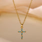 Colorful Shiny Cubic Zirconia Cross Pendant Necklaces for Women Gold Color Delicate Fashion Collar Jewelry Gift