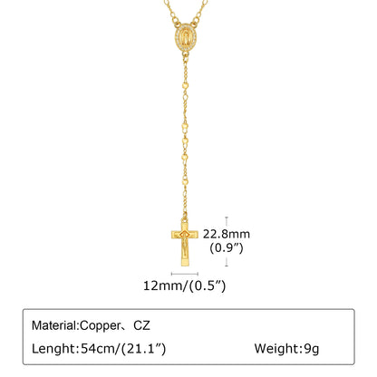 Vnox Virgin Mary Heart Rosary Necklaces for Women Men, Gold Plated Cross Prayer Collar, Long Sweater Chain Necklace
