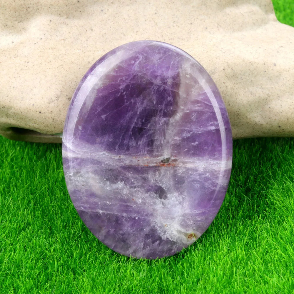 1pc 45x35mm Oval Worrystone Natural Crystal Amethysts Agate Massage Thumbtack Stone Forgetting Stone Jewelry Accessories Gifts