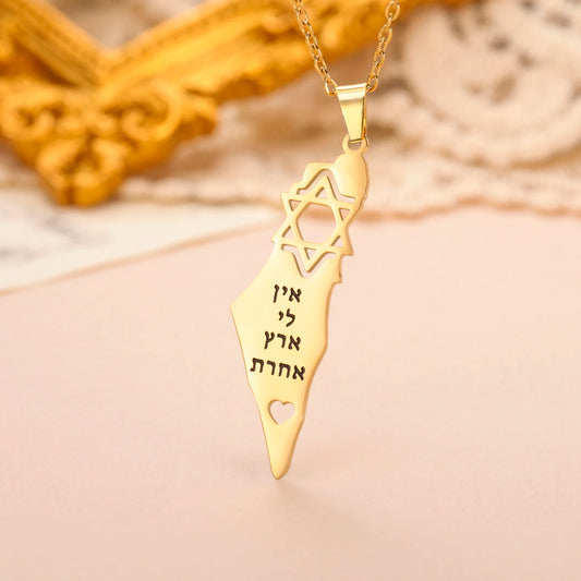 EUEAVAN Israel Palestine Map Necklaces for Women Men Stainless Steel Hebrew Star of David Pendant Jewish Jewelry Gifts Wholesale