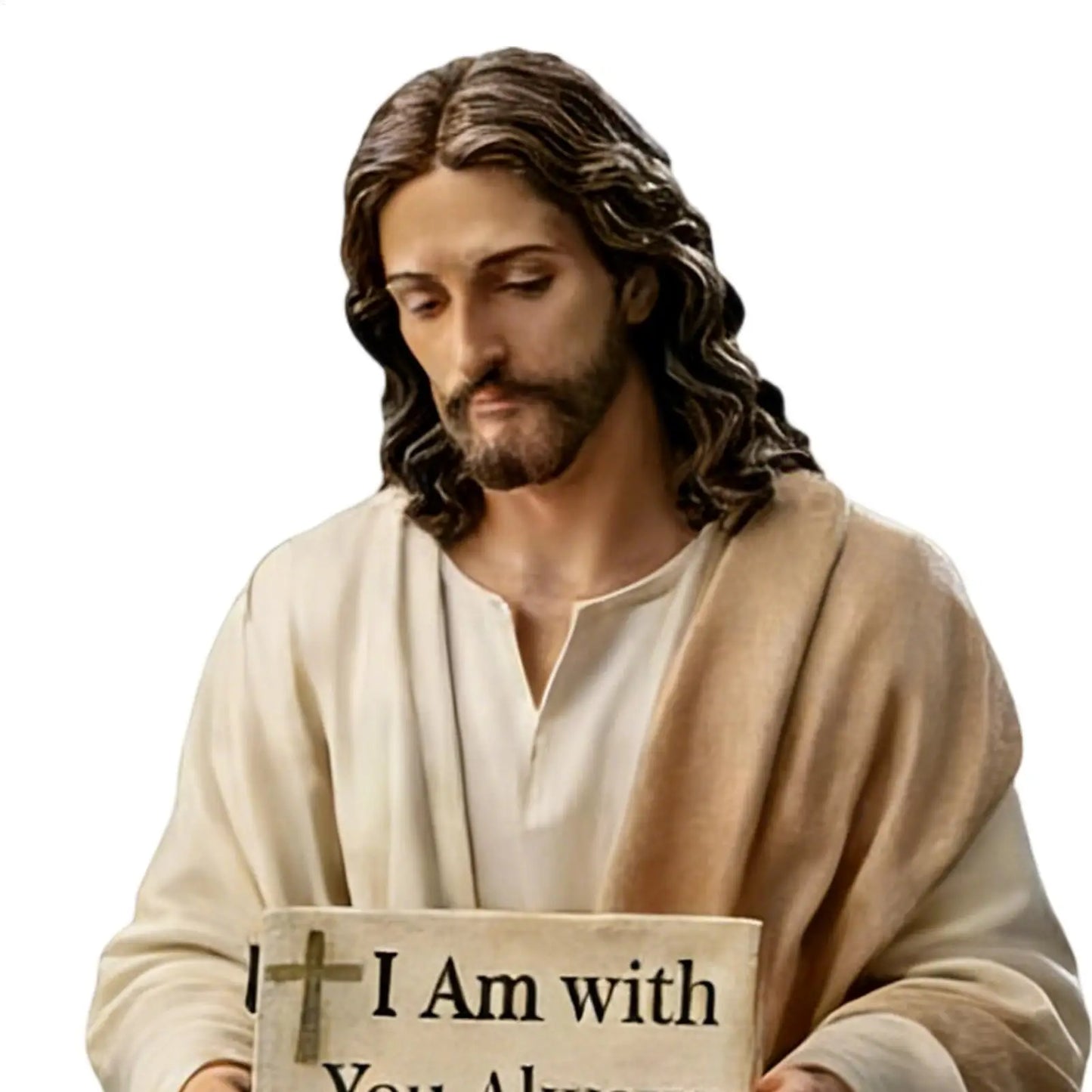 Hand Painted Jesus Figurine I Am with You Always Gift - For Desk Jesus Christ Statue Sitting Pose Unique Resin Jesus Ornament