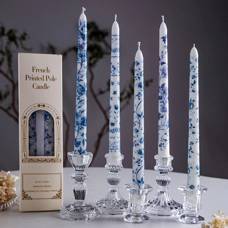 2pcs/set Scented Candles Chinese Hand-painted Blue And White Porcelain Long Candle Soy Wax Candles Party Wedding Home Decor