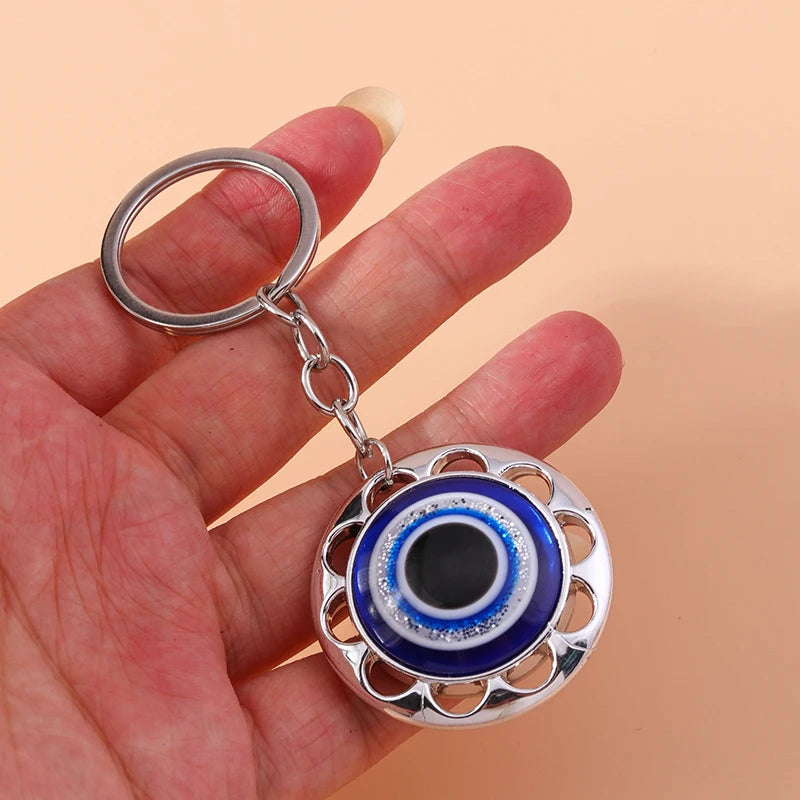 Aihua Lucky Eye Alloy Fatima Hand Keychain Heart Glass Bead Blue Turkish Evil Eye Key Chain Car Keyring for Women Men Jewelry