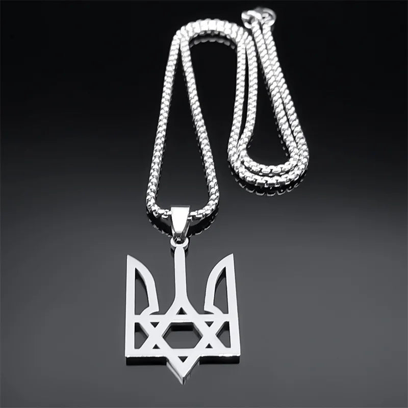 Ukraine National Emblem Pendant Necklace for Women Men Stainless Steel Jewish Star of David Hexagram Ukrainian Jewlery 3211NS02