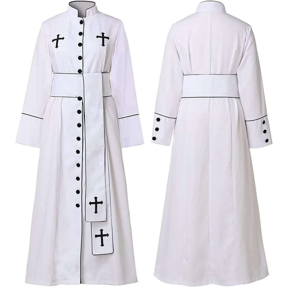 Medieval Priest Costume Catholic Church Religious Roman Retro Pope Pastor Father Mass Missionary Robe Clergy Cassock Full Sets