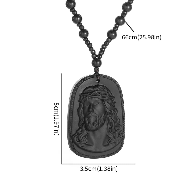 Classic Religious Emerald Green Imitation Jade Jesus Statue Pendant Necklace Men Women Christian Prayer Amulet Jewelry