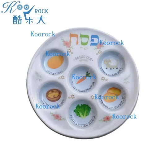 Jewish 6-Section Passover Seder Plate - Kosher, Melamine/Plastic/Silicone/Disposable Paper, with Food Labels & Elegant Designs