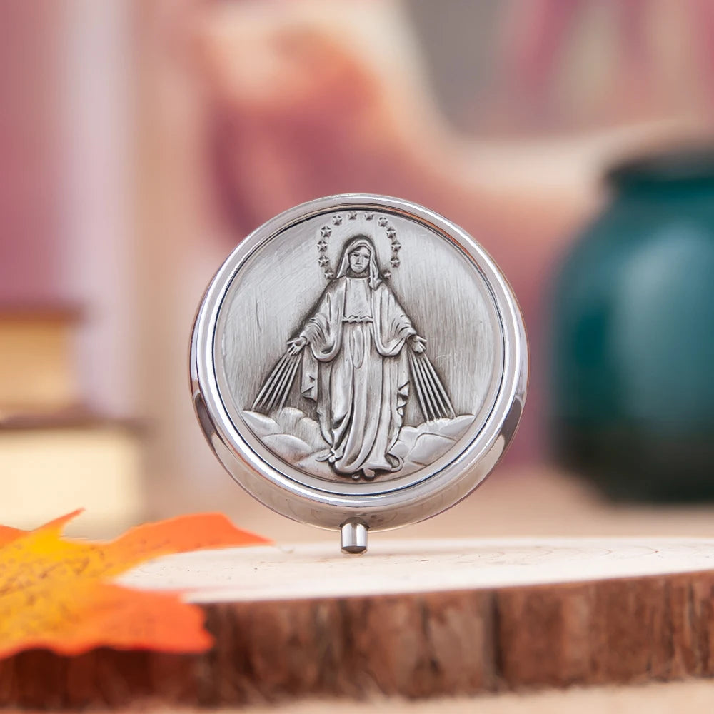 HTISOK Orthodox Catholic Reliquary Box - 5cm Silver Metal Holy Relic Case, Church Altar Decor, Easter Christmas Religious Gift