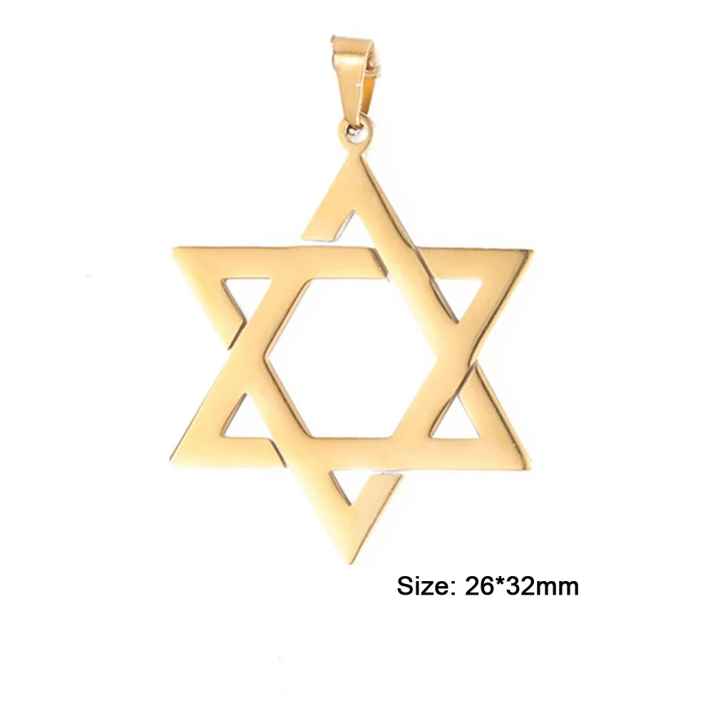 EUEAVAN 1pc Jewish Star of David Hexagram Pendant Stainless Steel Amulet Charms for Jewelry Making Necklace Supplies