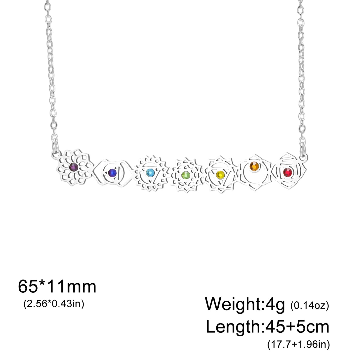 HIPEE 7 Chakra Yoga Necklace with Colorful Stone Stainless Steel Pendant for Meditation Boho Spiritual Gift