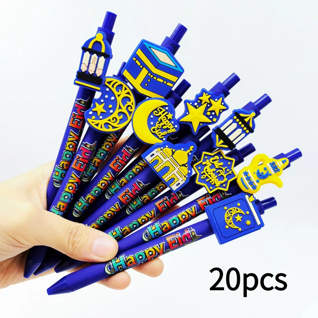 20 pieces Ramadan auspicious roundball pens, with star and moon pattern, specially designed for Islamic festival gifts.