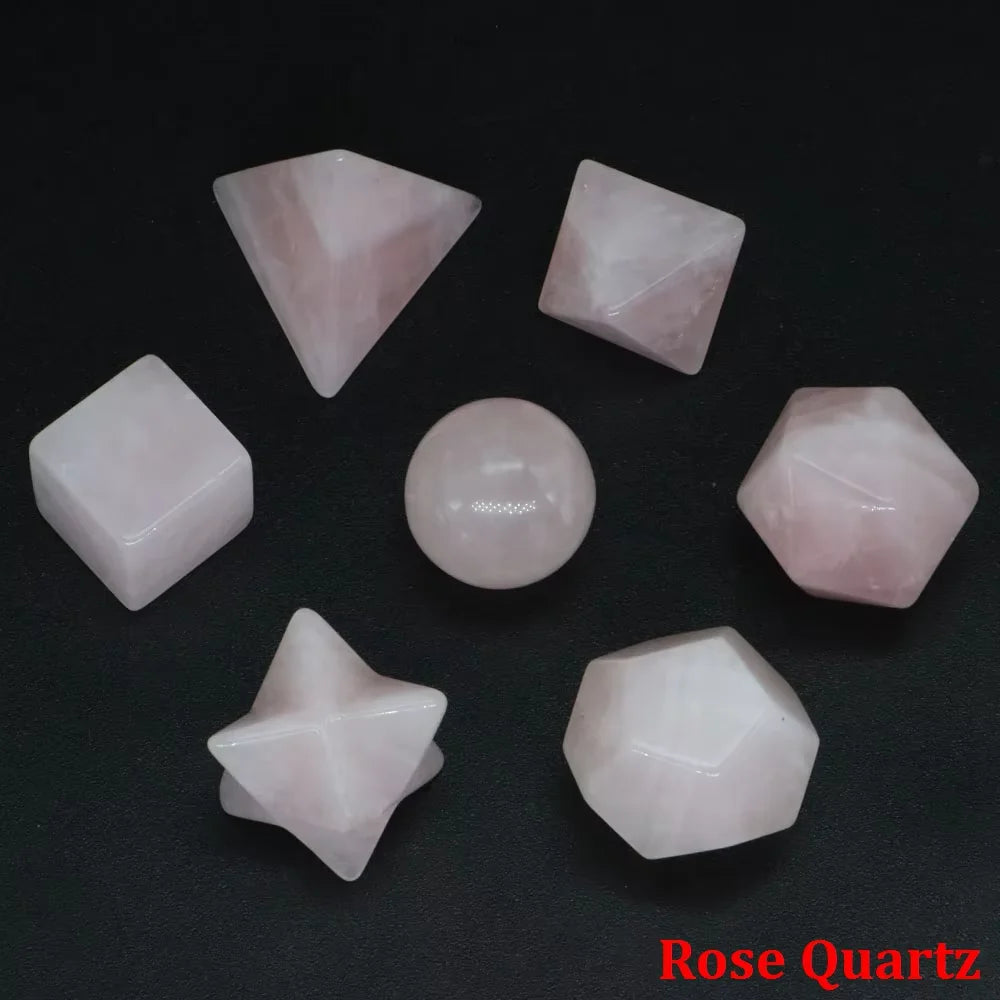 7Pcs Platonic Solid Sacred Stones Geometry Set Natural Crystals Reiki Healing Chakra Gemstones Lucky Home Decoration Gifts