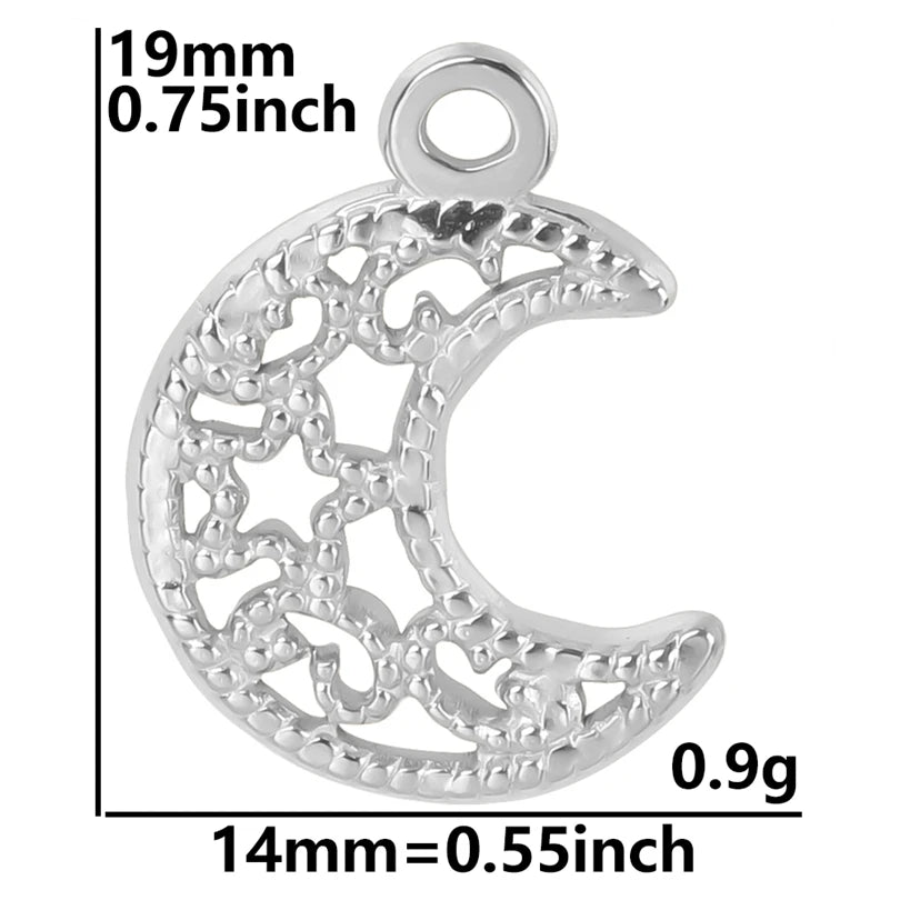 100% Stainless Steel Moon Pendants For Jewelry Making Supplies Various Luna Animal Wings Sun Star Eye Charms In Bulk Accessories