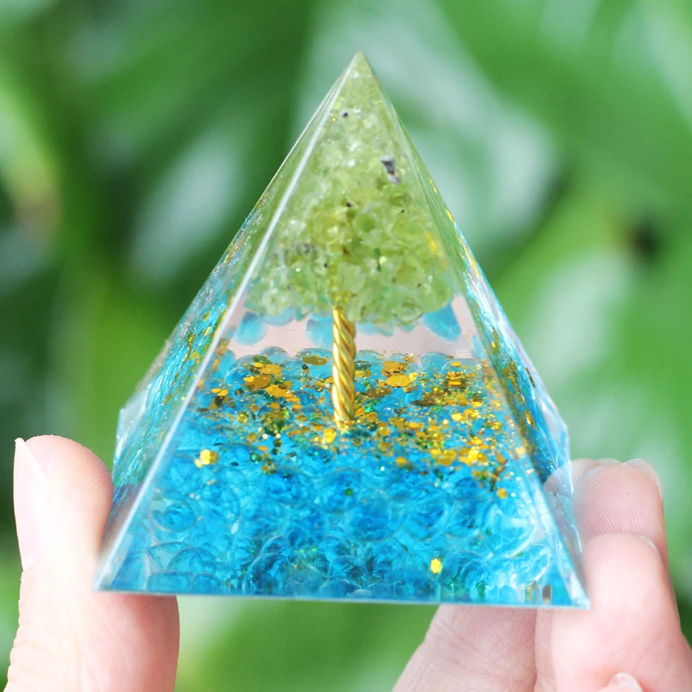 Energy Pyramid Orgonite Reiki Natural Amethyst Ball Healing Crystals Chakra Tool Ornaments Resin Stones Craft Kids Gift Pyramid