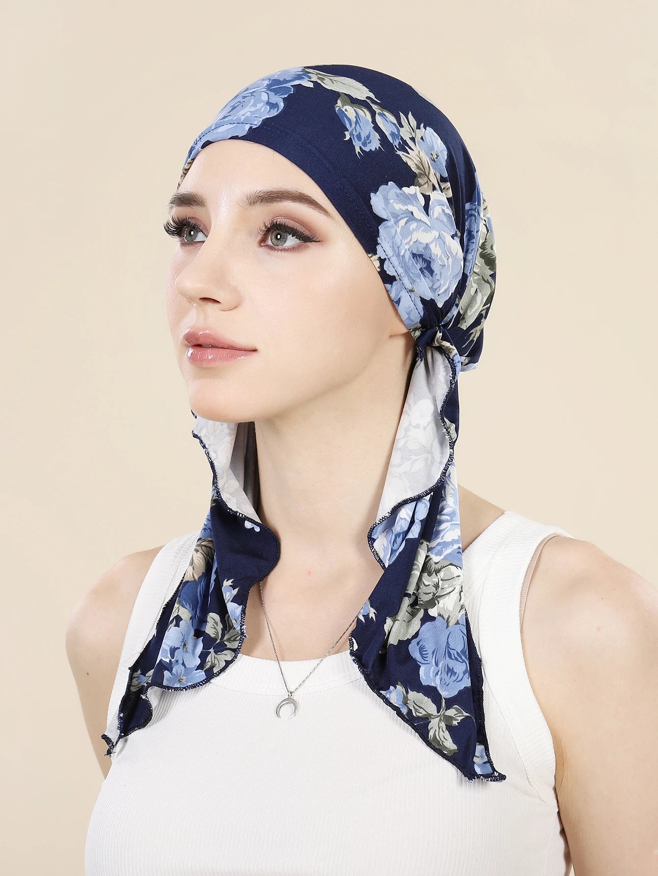 Muslim Fashion Print Hijab Turban Hats Long Tail Head Wraps Elastic Hijab Hats Breathable Chemo Cap For Women Girls