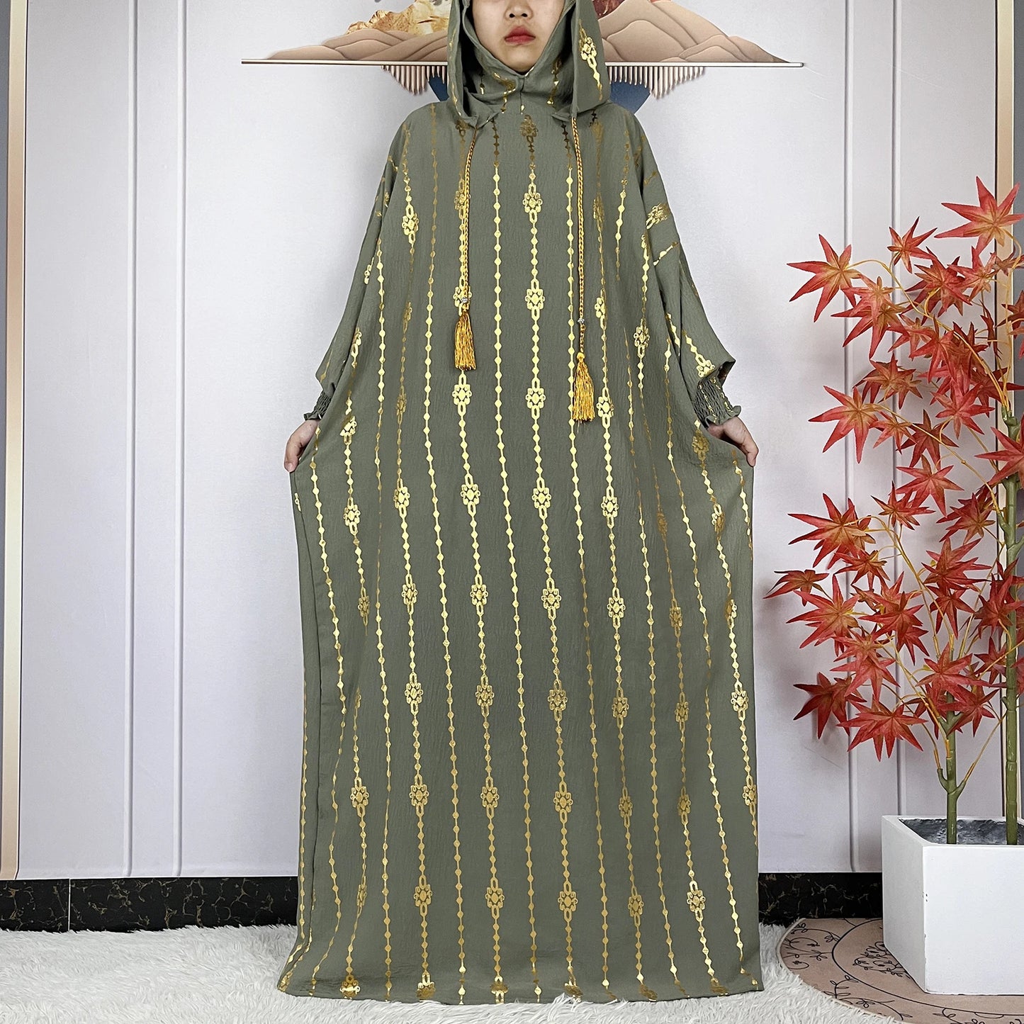 2024 New Muslim Long Sleeve Abaya Women Ramadan Prayer Clothes Turkey Middle East Femme Robe Loose African Dress Two-Hat Abaya