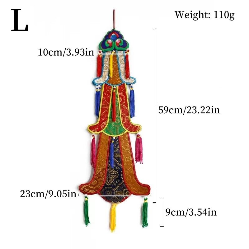 Nepal Handmade Hexagonal Tassel Flag,Colorful Tibetan Embroidery Decorative Handicrafts,Auspicious Hand Drum Flags Buddhist Item