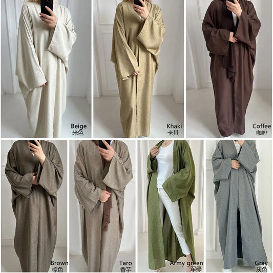 Summer Abaya Dubai Turkey Muslim Batwing Sleeves Islamic Clothing Women Hijabi Outwear Ramadan Eid Kaftan Open Front Kimono