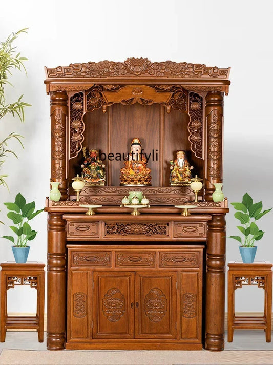 Cy  Solid Wood Buddha Shrine Buddha Cabinet Shrine Chinese Style Back Lamp Buddha Building Worship Prayer Altar Table Altar