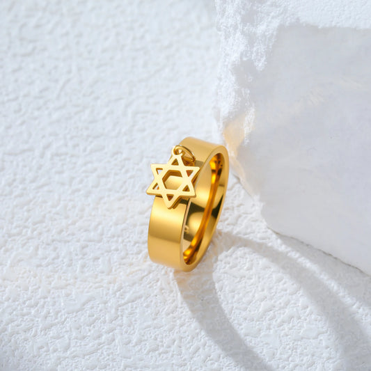 Cazador Gold Color Star of David Rings for Women Men Jewish Israel Ring Stainless Steel Judaism Finger Jewelry 2026 Gifts New