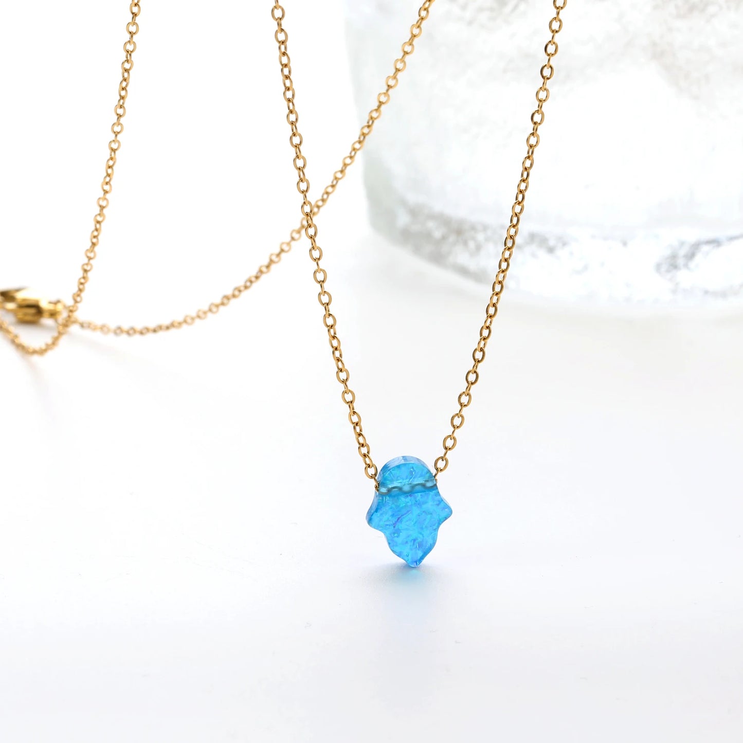 ASONSTEEL Opal Hamsa Hand Pendant Necklace Jewish Jewelry for Women Gold Color Stainless Steel Choker Pendant Jewelry Wholesale