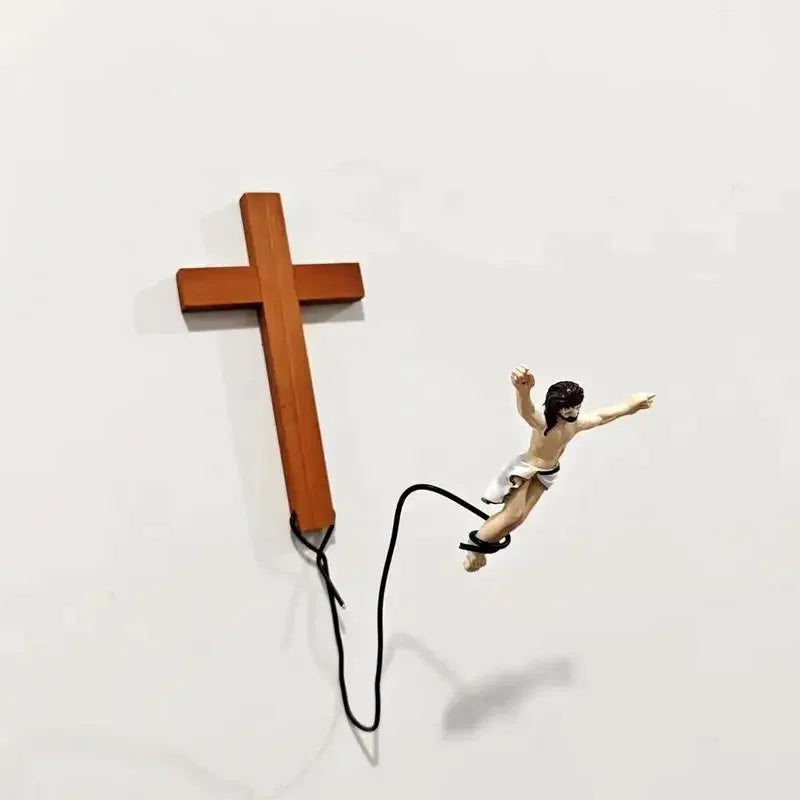 Bungee Jesus Crucifix Wall Art Decor Jumping Jesus Resin Figurine Decorative Jesus Resin Craft Statues for Home Church Living