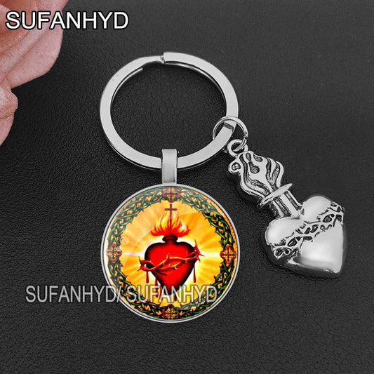 Sacred Heart of Jesus Keychains for House Catholic Key Chain for Women and Man