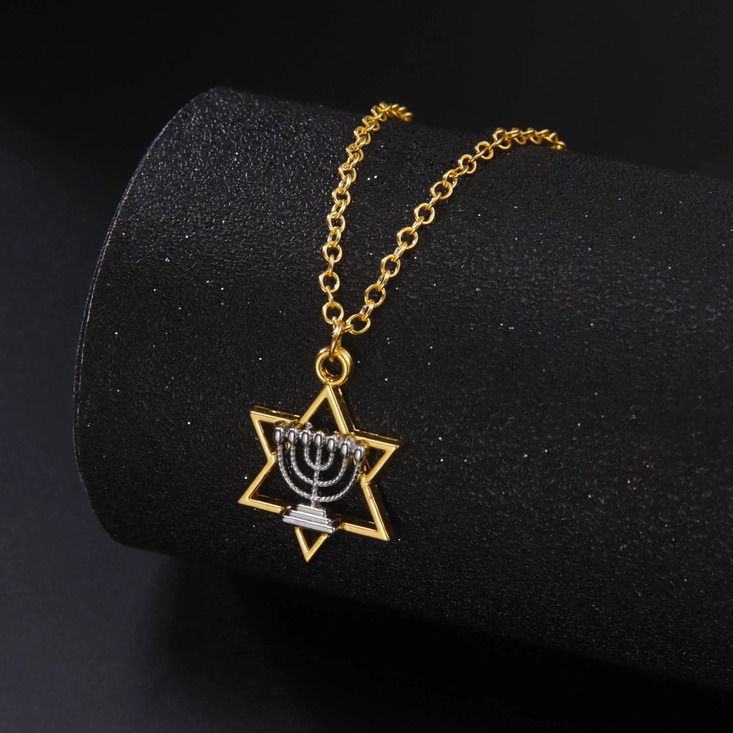 LIKGREAT Star Of David Necklace Menorah Candles Hebrew Jewish Jewelry Israel Faith Lamp Hanukkah Pendant Necklace Amulet Gift