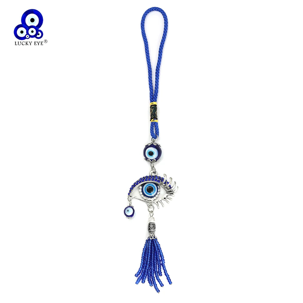 Lucky Eye Alloy Turkish Evil Eye Wall Hanging Glass Bead Rope Chain Tassel Keychain for Women Men llavero porte clé מחזיק מפתחות