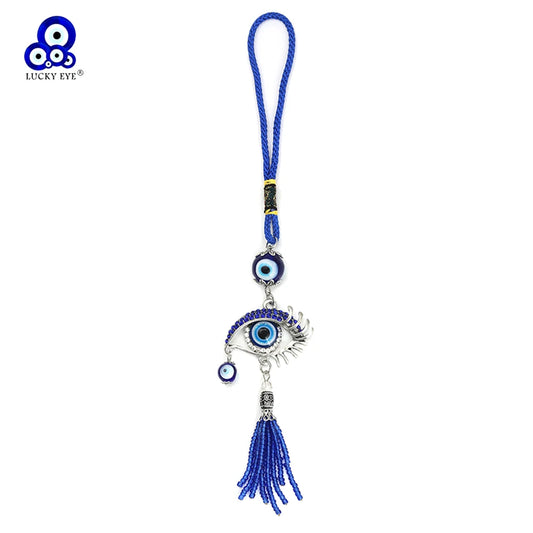 Lucky Eye Alloy Turkish Evil Eye Wall Hanging Glass Bead Rope Chain Tassel Keychain for Women Men llavero porte clé מחזיק מפתחות