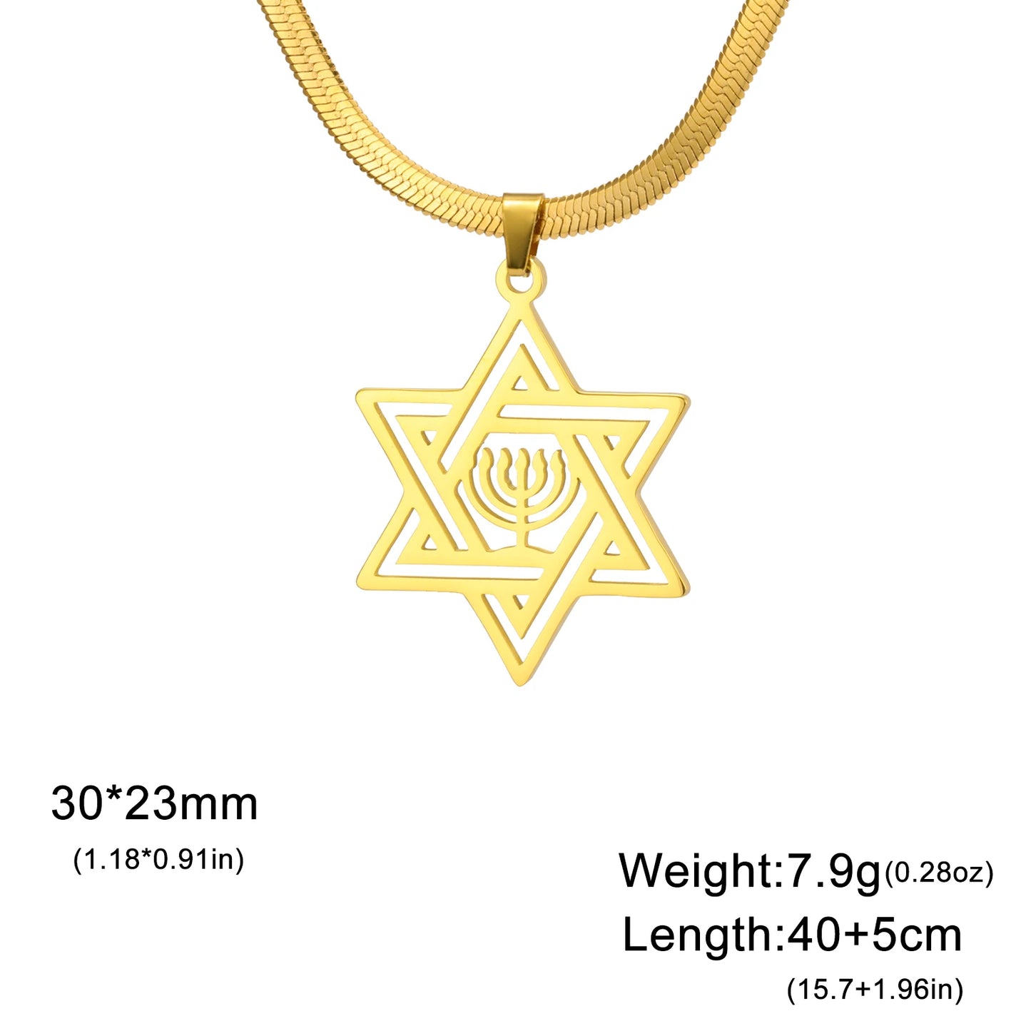 Jeshayuan Hebrew Chai Jewish Menorah Hanukkah Necklace for Women Star of David Stainless Steel Necklaces Amulet Jewelry Gift