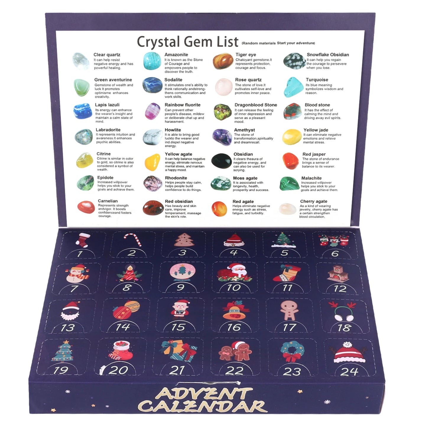 Christmas Advent Calendar Multi-Purpose 24 Grid Ore Crystal Gemstone Box Natural Healing Stone Calendar Christmas Countdown Gift