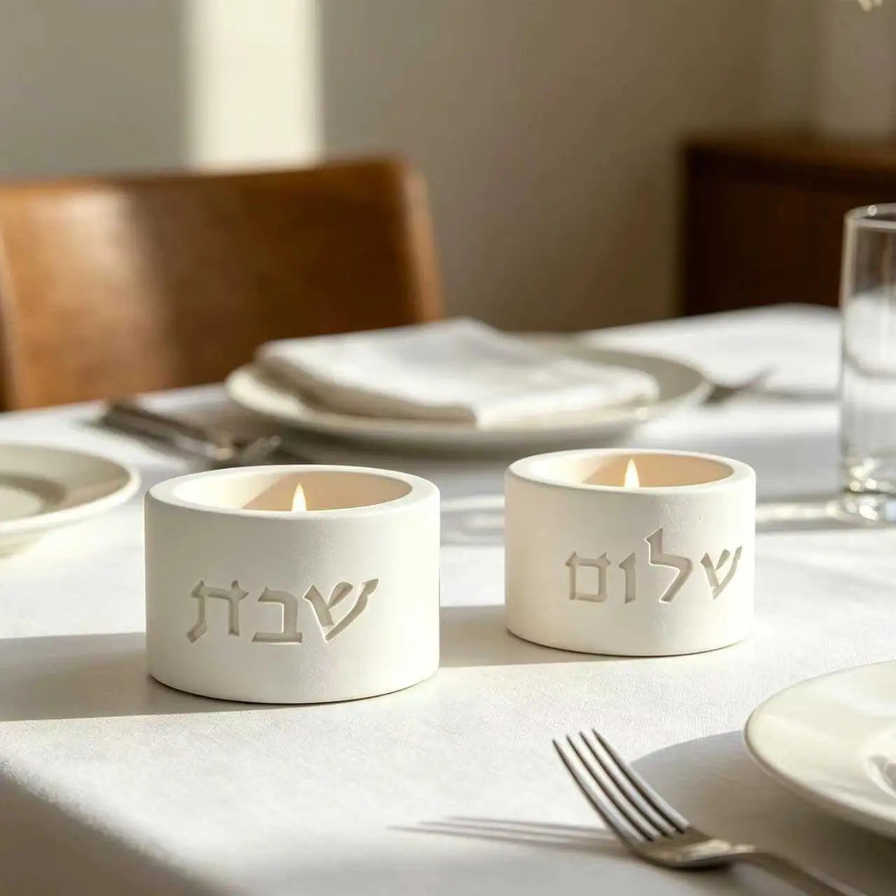 Handmade Concrete Shabbat Candle Holders Set Silicone Mold Jewish Tealight Holders Shabbat Candlesticks Gift Molds