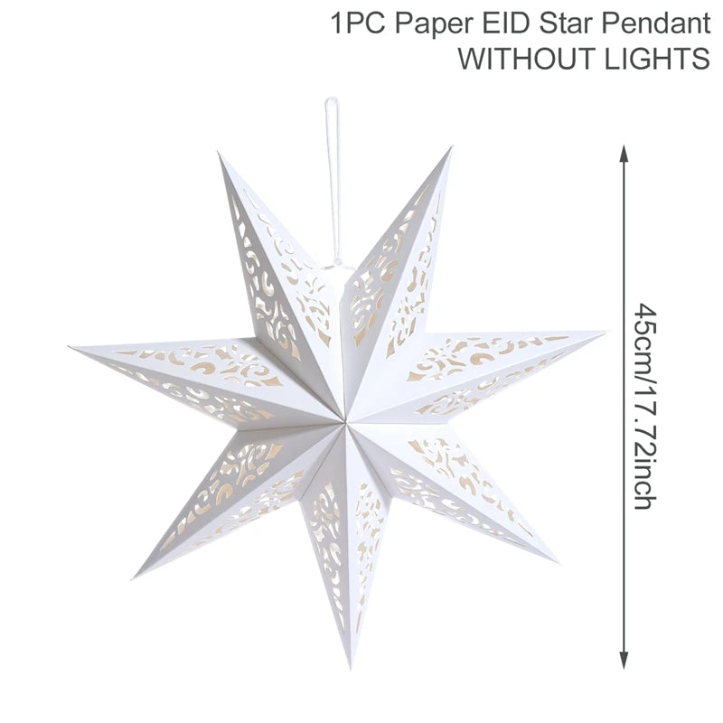 30-75cm Hollow Star Hanging Pendant Eid Mubarak Ramadan Decor 2025 Christmas Decor For Home Islamic Muslim Party Ramadan Kareem