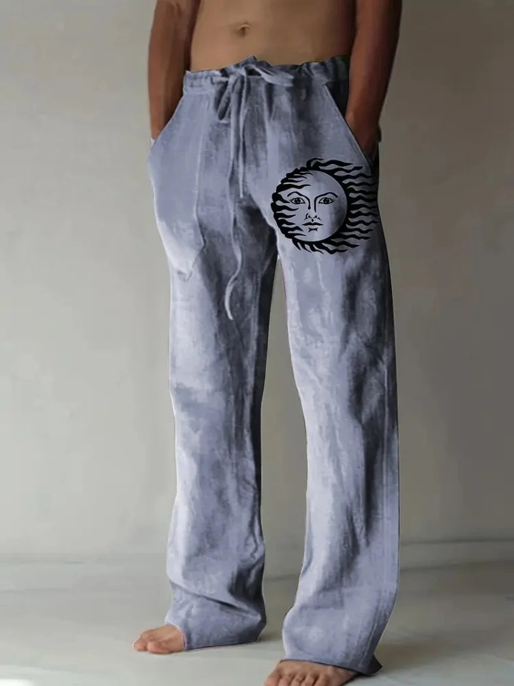 Retro Compass Printed Men's Casual Pants Harajuku Street Trendy Men's Straight Leg Pants Casual High Waisted Drawstring Pants