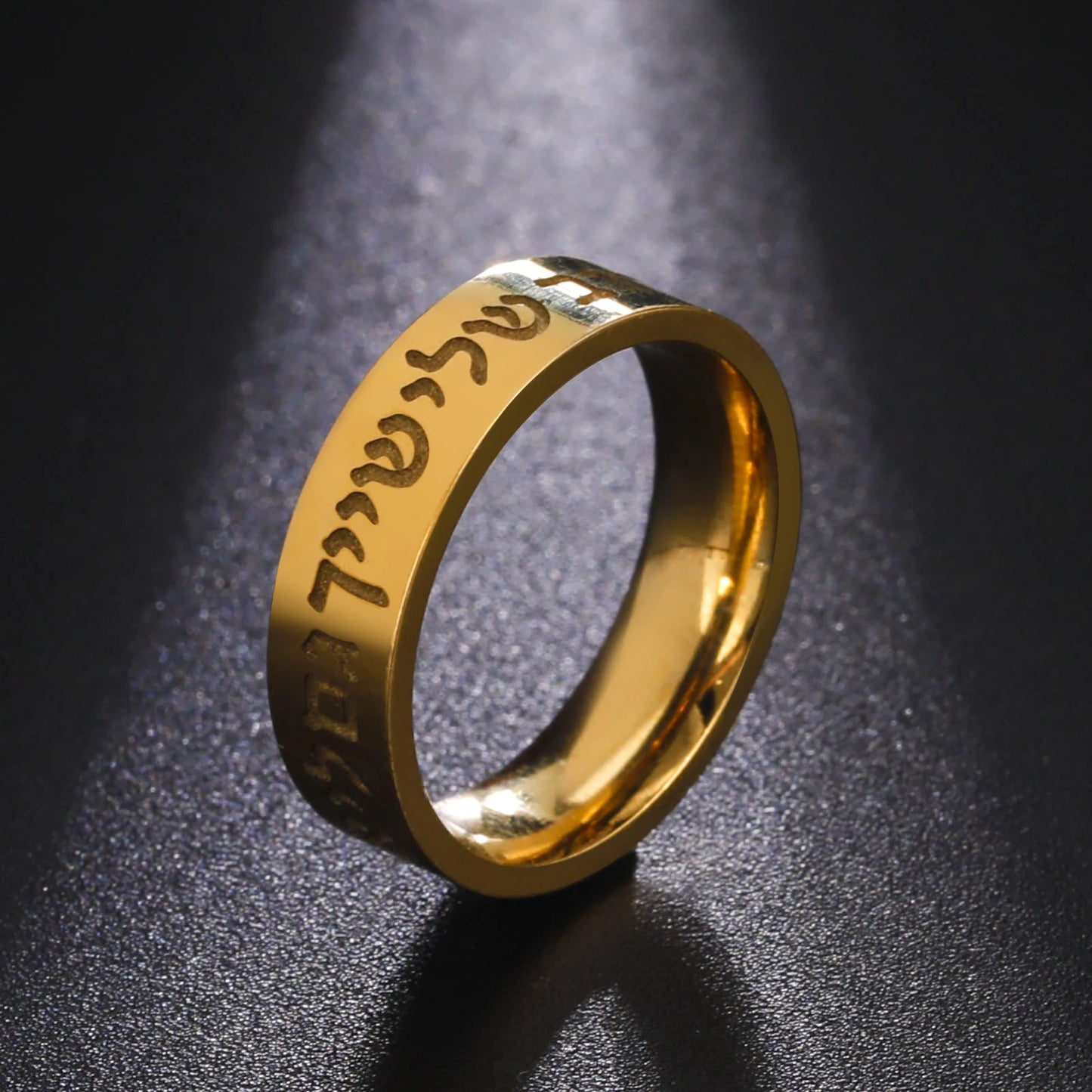 LIKGREAT Stainless Steel Shema Israel Ring Judaica Hebrew Letter Ethnic Israeli Blessing Ring for Women Amulet Jewish Jewelry